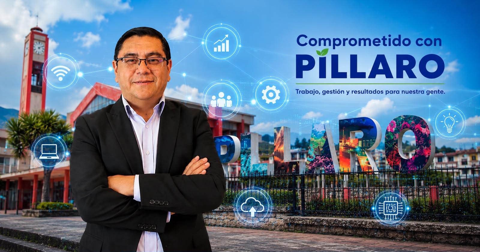 Darío Fonseca en la plaza de Santiago de Píllaro — Comprometido con Píllaro